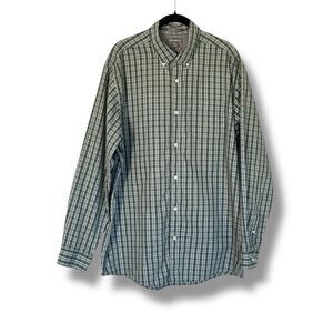 Eddie Bauer Men’s Wrinkle Free Relaxed Fit Green Plaid Button Up Shirt Large